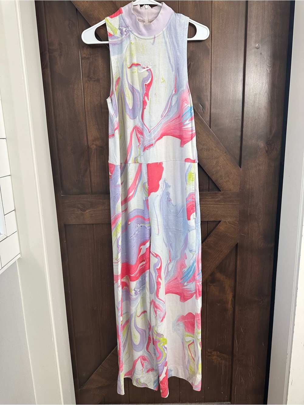 Vintage Sleeveless Marble Print Maxi Jumpsuit in Pastel Pink & Lavender